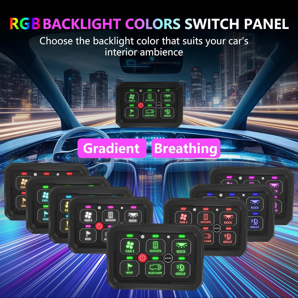 Chelhead 6 versnellingen bedieningspaneel 12 V Bluetooth, multifunctionele mariene afstandsbediening, IP65 waterdicht, relaissysteem, controlelampje, 60 A automatische dimbare lichtbalk