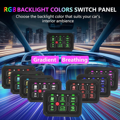 Chelhead 6 versnellingen bedieningspaneel 12 V Bluetooth, multifunctionele mariene afstandsbediening, IP65 waterdicht, relaissysteem, controlelampje, 60 A automatische dimbare lichtbalk