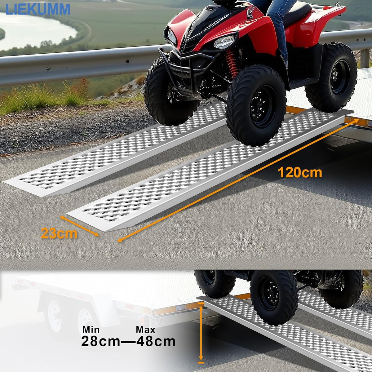 LIEKUMM 2x Aluminium Oprijplaat, 400 kg Draagkracht, 120 x 23 cm, Motoroprijplaat, Auto, Anhanger, Trap, ATV, UTV, Quad, Fiets, Motorfiets