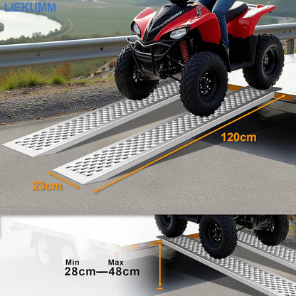 LIEKUMM 2x Aluminium Oprijplaat, 400 kg Draagkracht, 120 x 23 cm, Motoroprijplaat, Auto, Anhanger, Trap, ATV, UTV, Quad, Fiets, Motorfiets