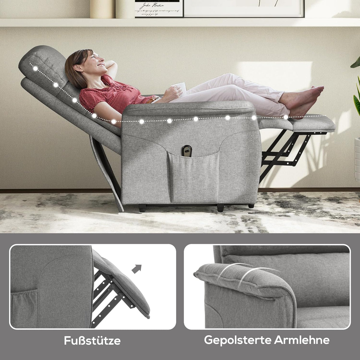 Elektrische TV-Stoel – Relaxstoel – Seniorenstoel – Opstaanstoel – Verstelbare Fauteuil – Elektrische Opstahulp – Verstelbare Rugleuning Tot 135° – Ademend Linnenlook Materiaal