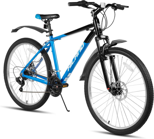 Hiland Mountainbike, 27,5 inch, 18 versnellingen, verende vork, aluminium frame, schijfrem voor mannen en vrouwen, MTB, blauwe fiets