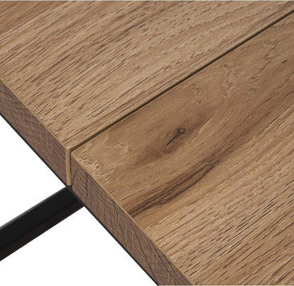 DRW Hoektafel van hout en metalen poten met MDF + melamine en PVC in naturel en zwart, 50 x 50 x 50 cm