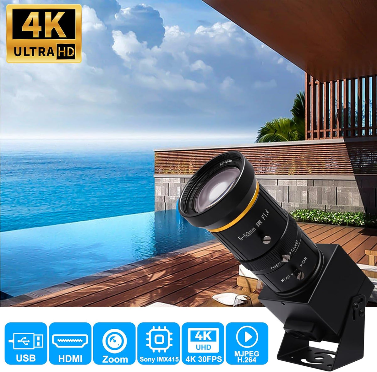 Svpro HDMI-camera, 4K, industriële USB-camera, HD streaming, webcam met 5-50 mm Telephoto zoom, handmatige lens, H.265 CS mount camera, 10 x optische zoomcamera voor pc, computer, laptop, bewaking