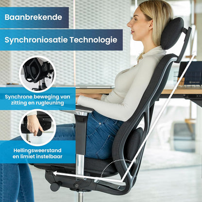 Ergonomische bureaustoel – Bureaustoel Thuiswerken – Draaistoel – Comfortabele Bureaustoel – Kantoestoel – 3D-kantelmechanisme – Verstelbare 5D-armleuningen