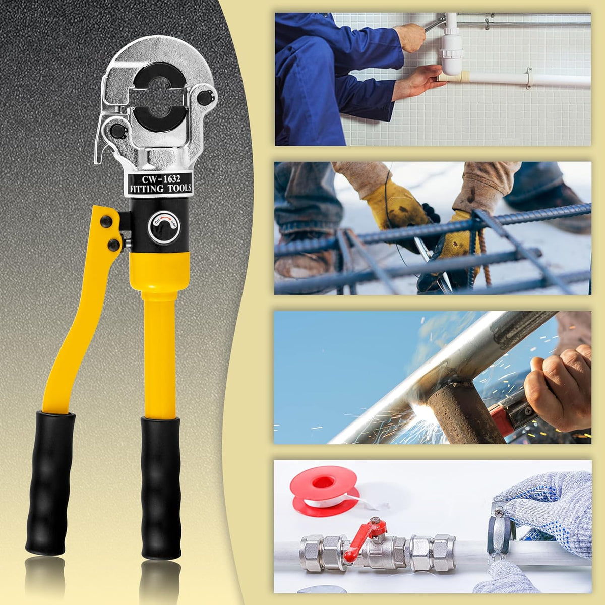 CGOLDENWALL Hydraulische buiskrimptang, met TH16 20 26 32 mm² vormen, met 360° draaibare kop, 16T, voor koper/aluminium kunststof/Pex/PB-buis
