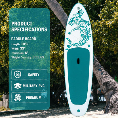 FEATH-R-LITE Opblaasbaar stand-up paddleboard, surfplank, SUP, compleet paddleboard, accessoires, verstelbare peddel, pomp, ISUP reisrugzak, paddleboard voor volwassenen (Groen en wit)
