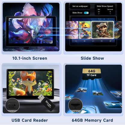 Hodozzy 10.1 Inch Car Headrests Video Player, Car Rear Seat TV with IPS Touch Screen, Car Headrest Screen with CarPlay Android Auto MirrorLink, Bluetooth/FM/USB/AUX/64GB TF Card - QUORE