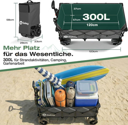Sekey XXXL Bolderkar, opvouwbaar, 300 l, 200 kg belastbaar, opvouwbare bolderkar, 17 x 10 cm, extra brede banden, voor alle terreinen, gepatenteerd inklapbaar uit vier richtingen, XXXL-Super 4013,