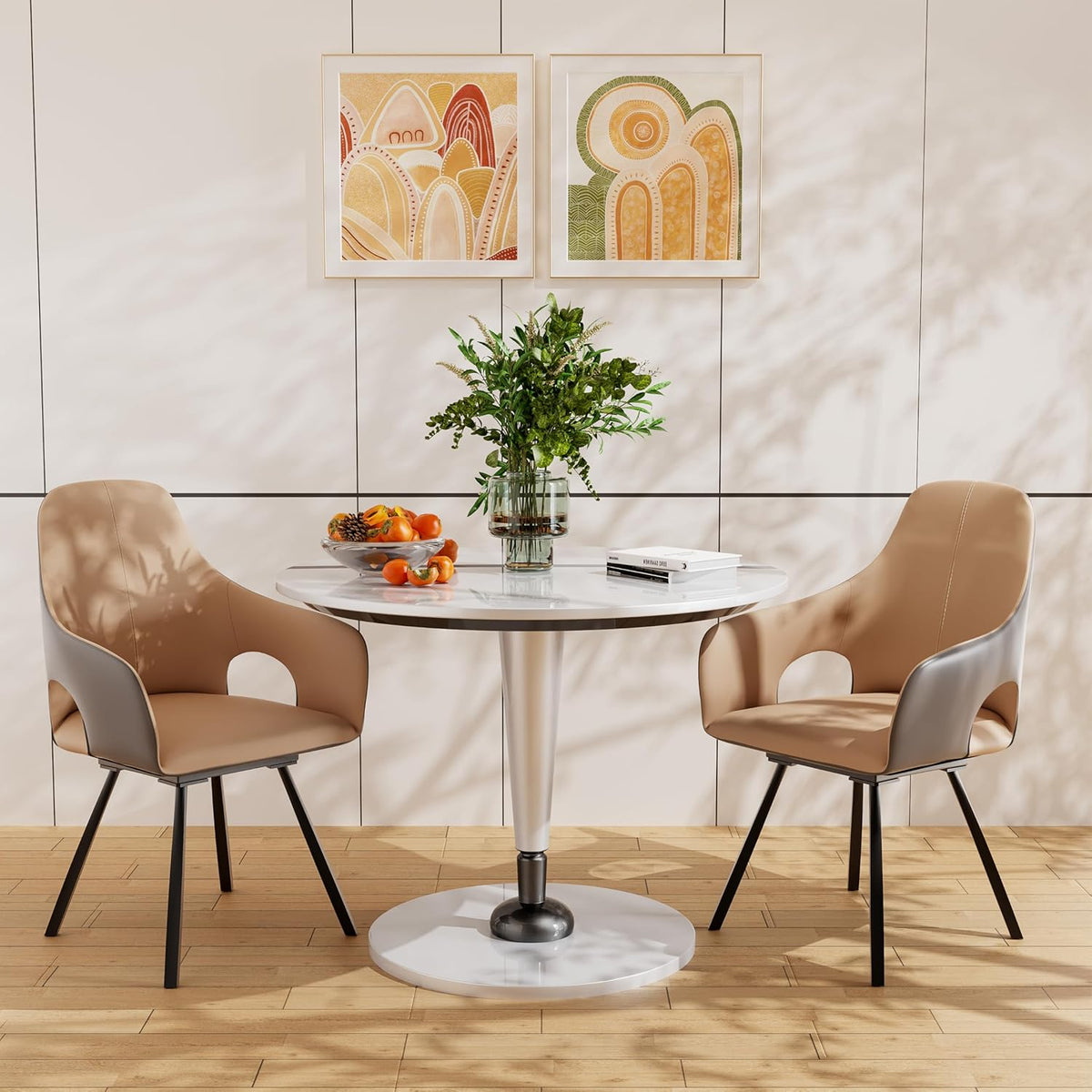 FATIVO Swivel Dining Chairs Set of 2 Leather Kitchen Chairs with Armrest Swivel Chairs Dining Room for Dining Table Beige Grey Modern Dining Chair Set of 2 Luxury Chairs Load Capacity 150 kg - QUORE