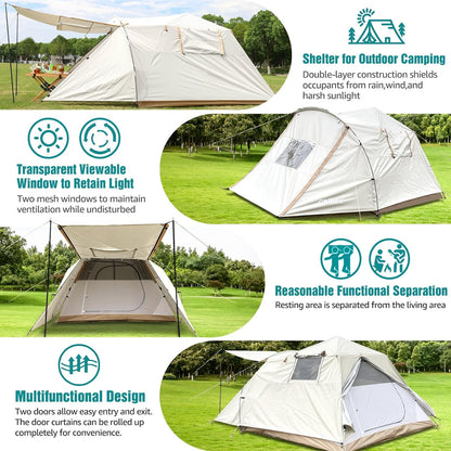 Chihee Campingtent, pop-up draagbare tent, familietent, 2 deuren, direct op te bouwen, extra groot, weerbestendige tent, 4-seizoenen, tent met afgeschermde veranda, luifel, inclusief regenfly-draagtas