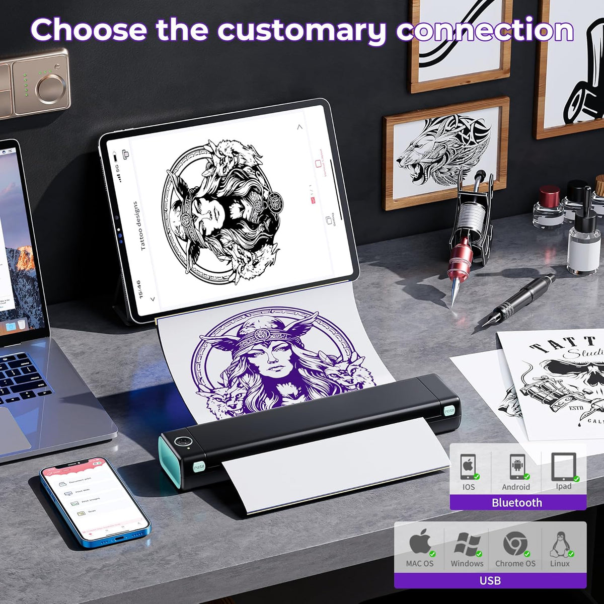 Thermische Tattoo Printer – Tattoo Copier – Stencil Printer – Tattoo Transfer Machine – Tattoo Overdracht Printer – Compact & Draagbaar – Bluetooth Connectiviteit