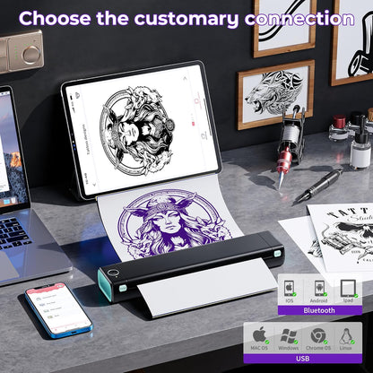 Thermische Tattoo Printer – Tattoo Copier – Stencil Printer – Tattoo Transfer Machine – Tattoo Overdracht Printer – Compact & Draagbaar – Bluetooth Connectiviteit
