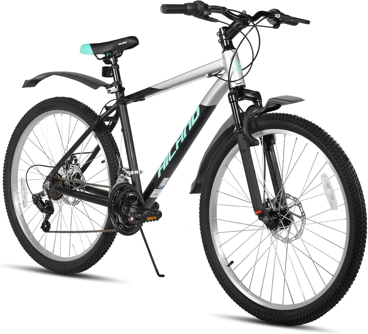 HILAND Mountainbike, 27,5 inch, 18 versnellingen, verende vork, aluminium frame, schijfrem voor mannen en vrouwen, MTB, zwarte fiets