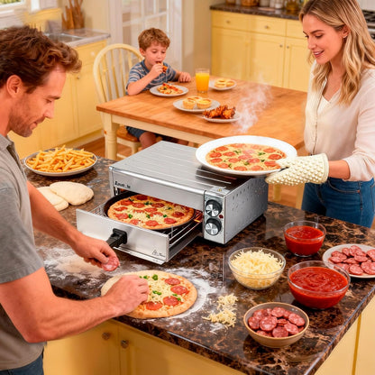 Anatole Elektrische Pizzaoven & Heteluchtfriteuse, RVS, 30.5 cm, 1800 W, Tijd- en Temperatuur Instelbaar, Met Circulatielucht, Inclusief Afneembaar Grillrek, Kruimellade en Ovenhandschoenen