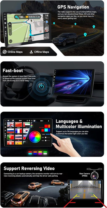 Android 12 2 Din Radio Navigatie voor Fiat Freemont 2012-2014/Dodge Journey 2013-2016: [Ingebouwde CarPlay/Android Auto/GPS]-IPS 2.5D 9 Inch Touchscreen-DAB/Bluetooth 5.0/Stuurbediening