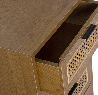 DRW Symfonier met 5 schuifladen van MDF, rieten en metaal in natuur en zwart 40 x 30 x 93 cm