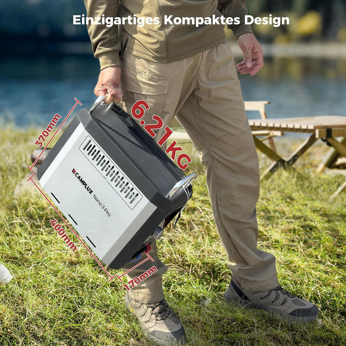 CAMPLUX Gas Boiler 3 Liter Draagbare met Waterpomp Nano 3 Pro-DE, LPG, 50mbar, voor Buitendouche, Camping, Campers, Nano Series