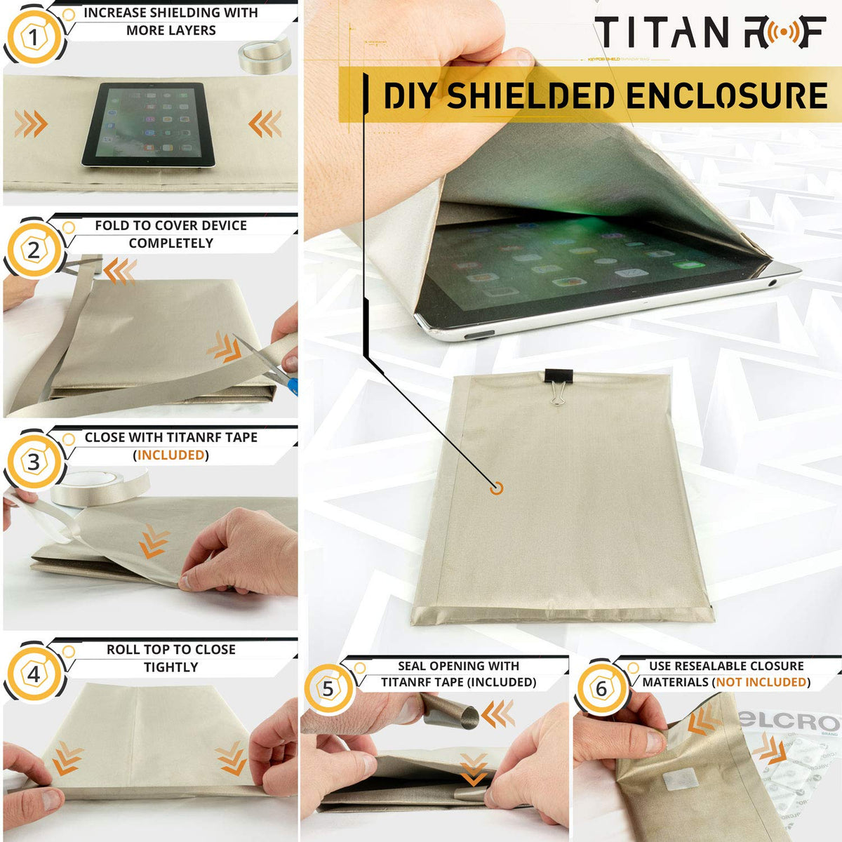 TitanRF Faraday Fabric - Pro Construction Kit - Military Grade Fabric Blocks RF Signals (WiFi, Cell, Bluetooth, etc.) - 44in Width x 18ft Length (1.1m x 5.5m) + Free 20ft Conductive Tape