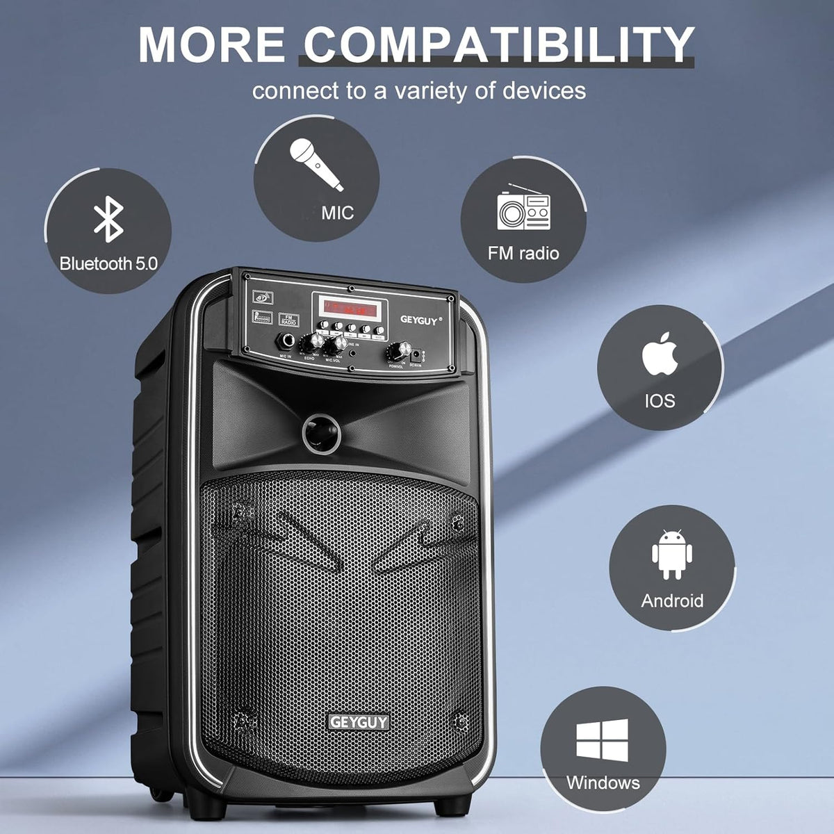 Bluetooth Karaoke Partybox met 2 Draadloze Microfoons – Karaoke Machine – Draagbaar PA-Systeem – Draagbare PA-Luidspreker – Geluidssysteem – 8 Inch Subwoofer en Trolley met Wielen