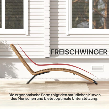 Ligbed – Ligstoel – Zonnebed – Relaxstoel – Loungestoel – Polyrotan – Stalen Frame – 120 kg Belastbaar – Natuurlijk Houtlook