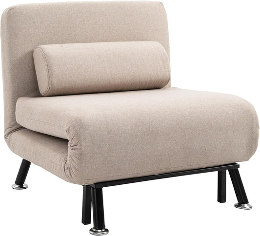 HOMCOM Schlafsessel, Klappsessel mit Bettfunktion, Rückenkissen, klappbarer Relaxsessel in Leinenoptik, Verstellbare Rückenlehne, bis 150 kg load bar, für Wohnzimmer, Beige - QUORE