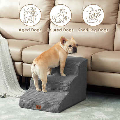 Hondentrap – Huisdiertrap – Diertreden – Kattentrap – Trap Voor Kleine Honden – 3 Treden Voor Meubels Tot 33 cm – Stevige Schuimconstructie Met Wasbare Fleece Hoes