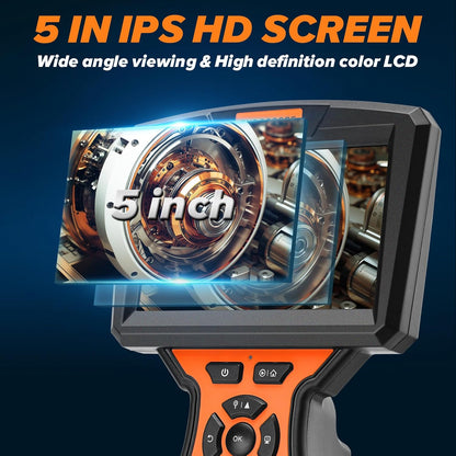 WADEO Triple-Lens Endoscoop Camera met Licht, Professionele Borescope, 33FT Kabel, Grote 5" IPS 1920P HD Screen, Waterdichte IP67, 200W Pixel, Type-C, 32GB TF-kaart