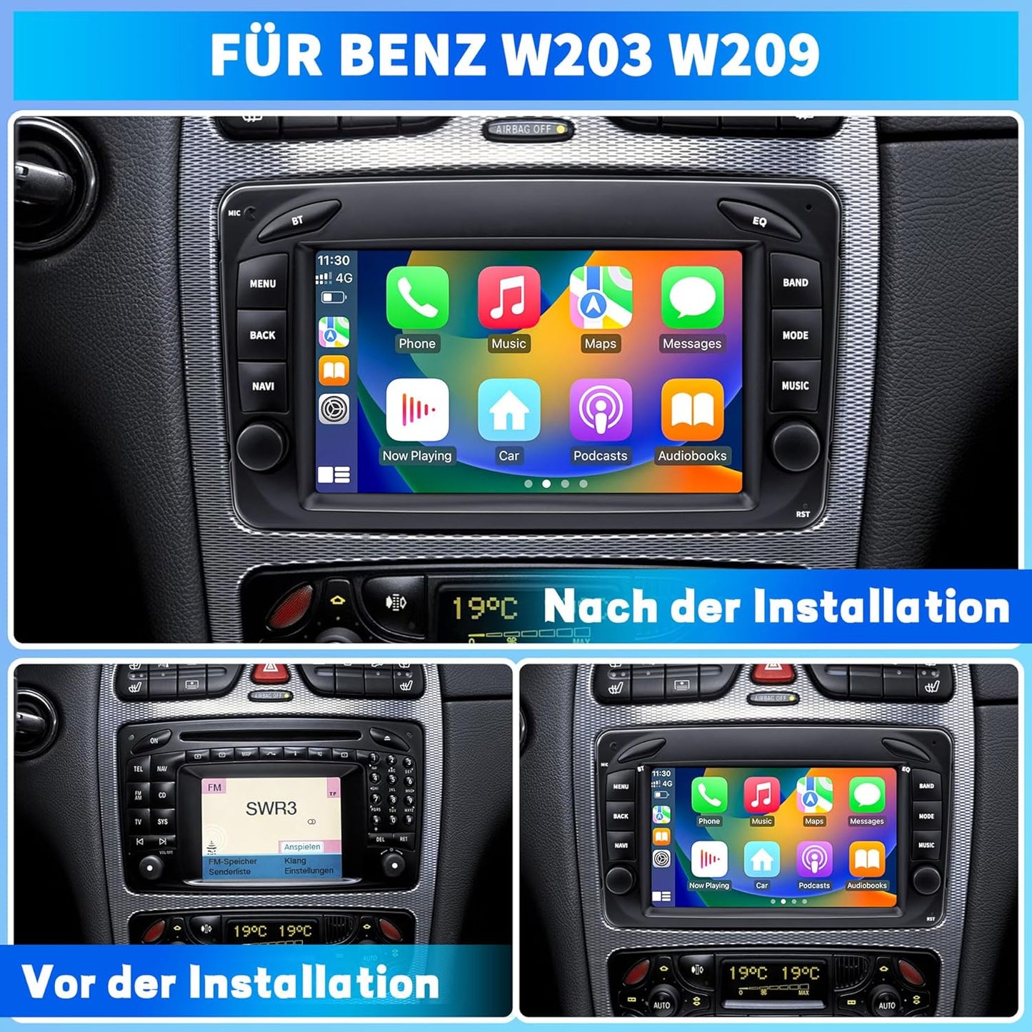 Autoradio voor Mercedes-Benz C-Klasse W203 G-Klasse W463 CLK W209, Android 13 2G+64G met Carplay Android Auto, 7 inch IPS touchscreen GPS-navigatie Bluetooth Mirror Link WiFi FM-radio