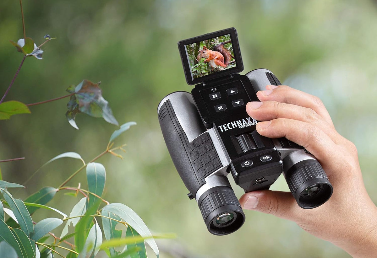 Technaxx Verrekijker TX-142 met display voor volwassenen: veldsteker met camera voor het observeren van vogels, dieren, sportevenementen, reizen, jacht/FullHD video- en foto-opnames / 4-voudige zoom