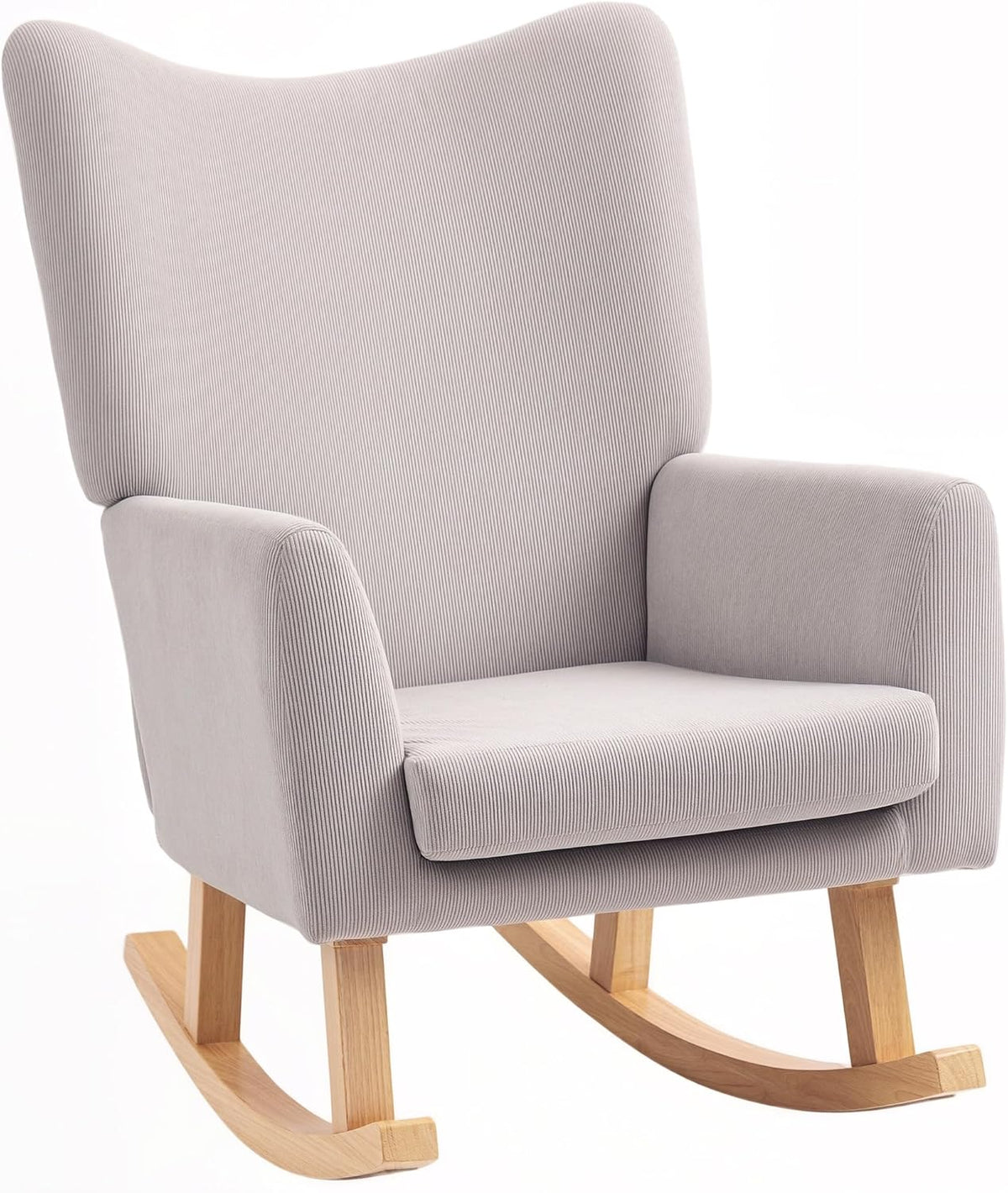 HOMCOM Schommelstoel, schommelstoel met hoge rugleuning, corduroy, schommelstoel, relaxstoel met brede armleuning, houten glijders, voedingsstoel voor woonkamer, slaapkamer, balkon, lichtgrijs