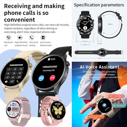 Smartwatch Damen met Bluetooth Bellen, 1,43" AMOLED Touchscreen Slimme Horloge, 5ATM Waterdicht 123 Sporthorloges, SpO2, Hartslagmeter, Slaapmonitor, Fitnesstrackerhorloge voor Android iOS (Roze)