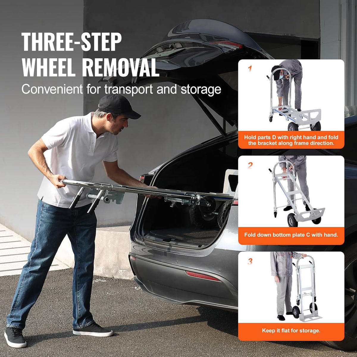 VEVOR Aluminium Trailer Truck, 2-in-1, Hand Truck, Moving Truck, Load Capacity 363 kg, Hand Truck, Convertible in Platform Truck, Rubber Wheels for Transport, Warehouse, Goods