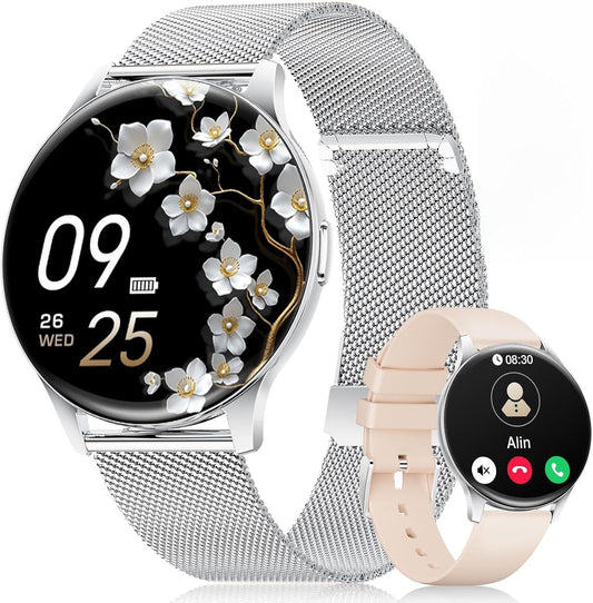 FV22-E-EU-LT-L Smartwatch voor dames, 2 armbanden, 1,43 inch HD AMOLED smartwatch met telefoonfunctie, roségoud, sporthorloge met 120+ sportmodi