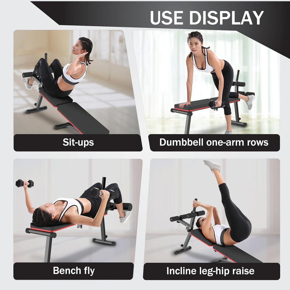 Decline & Flat Bench, opvouwbaar, multi-gear verstelbaar, full body-training, capaciteit van 300 kg