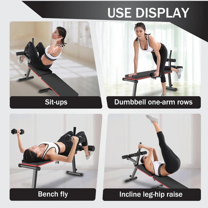 Decline & Flat Bench, opvouwbaar, multi-gear verstelbaar, full body-training, capaciteit van 300 kg