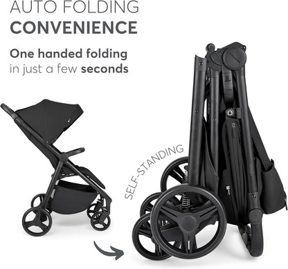 KikkaBoo Urban Kinderwagen, licht, vanaf de geboorte tot 22 kg, compact, EVA-wielen met vering, verstelbaar stuur, zwart