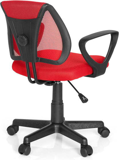 hjh OFFICE 725103 kinder- en jeugddraaistoel KIDDY CD netstof rood bureaustoel met rugleuning in hoogte verstelbaar