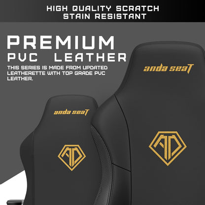 Anda Seat Phantom 3 Gamingstoel, ergonomische bureaustoelen, liggende videogame-gamestoel, nek- en lendenrugsteun - grote premium zwarte pvc-lederen gamingstoel voor volwassenen