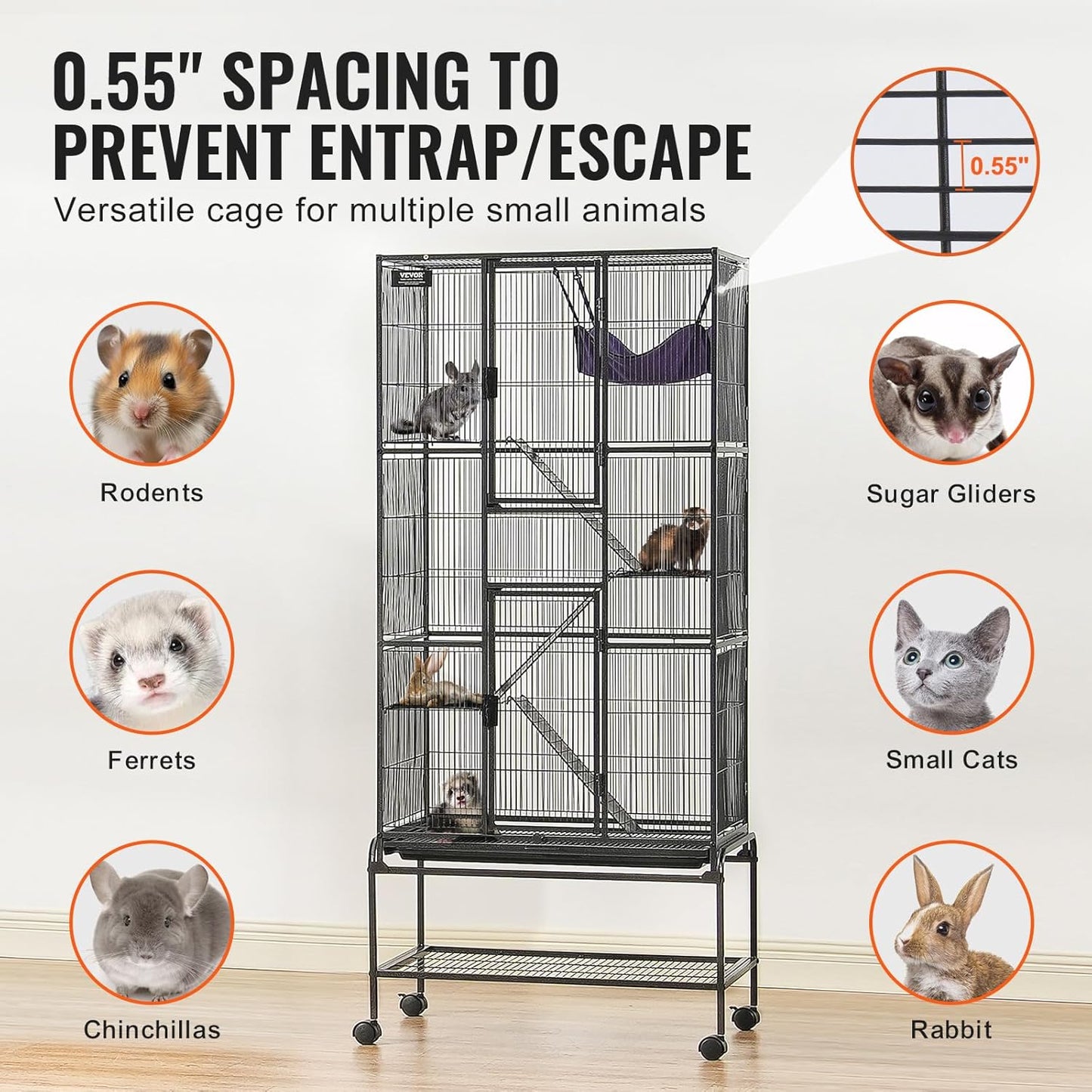 4-Laags Metalen Kooi Voor Fretten -  Geschikt Voor Ratten, Hamsters, Cavia's en Chinchilla's - 75.5 cm x 45.5 cm x 175.5 cm - QUORE