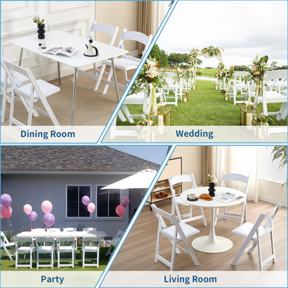 KAIHAOWIN Hars klapstoelen, 4-pack opvouwbare stoel met vinyl gevoerde zitting binnen buiten voor evenementen feest bruiloft - wit