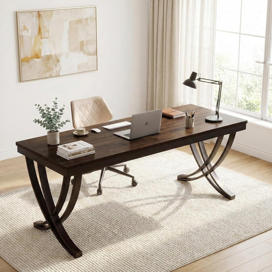 Bureau – Werkplek – Computertafel – Gaming Desk – Houten Bureau – Industrieel Design – 200 x 70 cm – Robuust Metalen Frame - QUORE