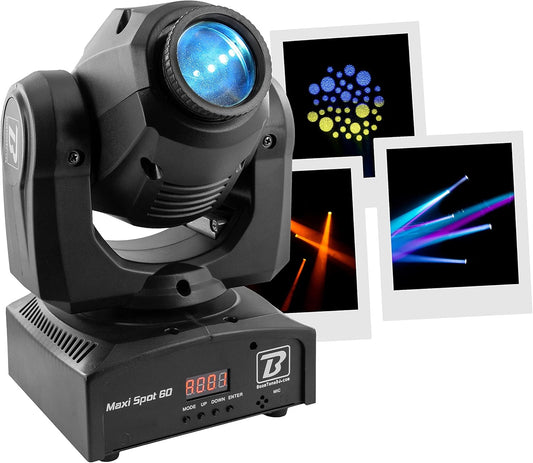 BoomToneDJ Maxi-spot, 60 leds, RGB, 60 W, spotlight, disco, DJ, podiumverlichting, DMX, spots, automatische herkenning, muziek, licht, 7 gobo's, shake, stroboscoop, voor bar, club, bruiloft