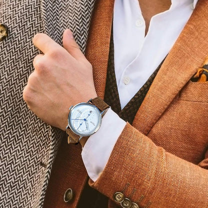 FEICE FM202 Automatisch herenhorloge met gebogen mineraalglas, klassiek horloge, mechanisch horloge, Bruin leder, Minimalist