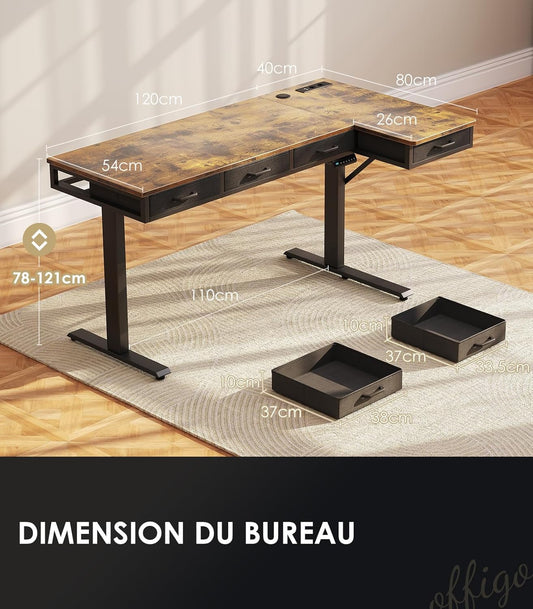 Zit Sta Bureau – Elektrisch Bureau – Hoekbureau – Verstelbaar Bureau – Gaming Bureau – 160x80 cm – 4 Laden – Stopcontact & USB