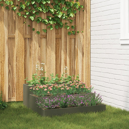 3-Tier Garden Planter, 90 x 90 x 35 cm, Olive Green, Robust Steel, for Plants with Open Bottom for Optimal Drainage and Modern Vertical Gardening - QUORE
