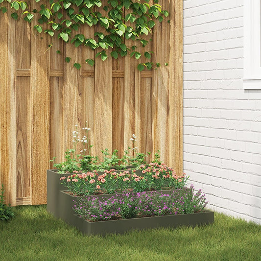 3-Tier Garden Planter, 90 x 90 x 35 cm, Olive Green, Robust Steel, for Plants with Open Bottom for Optimal Drainage and Modern Vertical Gardening - QUORE