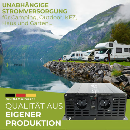 solartronics NM Spanningsomvormer, omvormer, 2000-4000 watt, 12 V naar 230 V, zwart, USB, Schuko, tuin, camping, camper (2000 watt, 12 V)