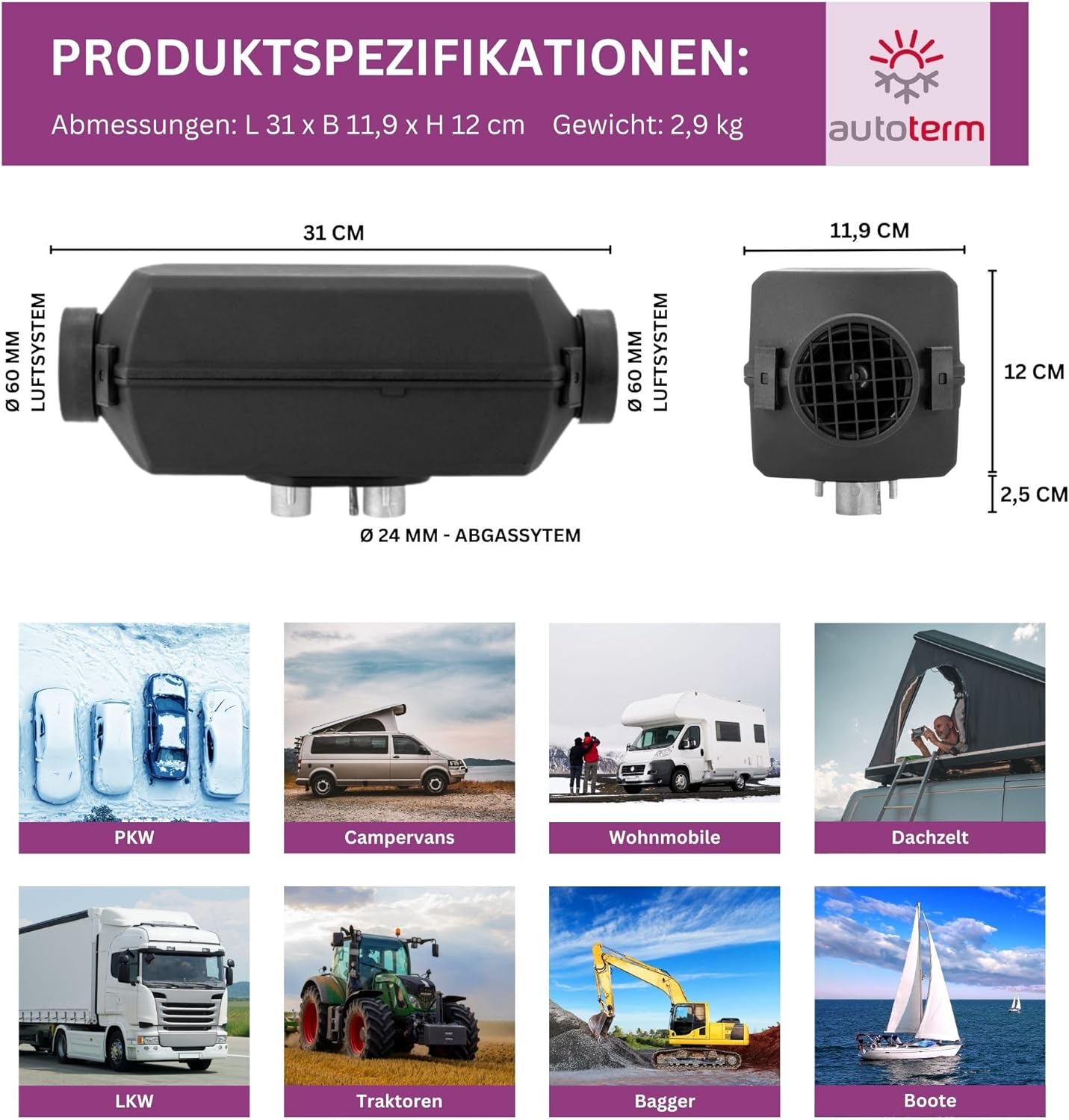 Diesel Luchtverwarmer – Staande Verwarming – Luchtverwarming – Luchtverwarmer – Dieselverwarming – Compact 2 kW Vermogen – Stil Met LED Bedieningspaneel