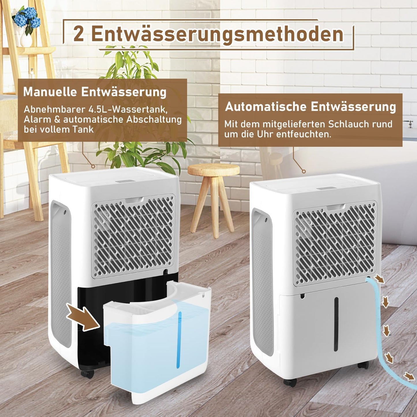 Luchtontvochtiger, elektrische luchtontvochtiger, 26 l/24 uur, ruimtegrootte ca. 80 m³ (40 m²), stille elektrische ontvochtiger, 24-uurs timer, waterreservoir 4,3 l, luchtontvochtiger voor